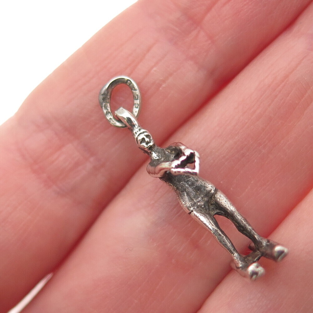 BEAU 925 Sterling Silver Vintage Female Water Skier Oxidized 3D Charm Pendant